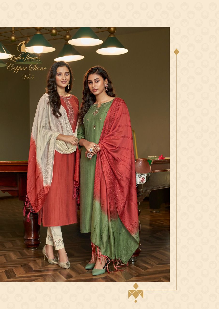 Ladies Flavour Copper Stone Vol 5 Ready-made Top Bottom And Dupatta Wholesale