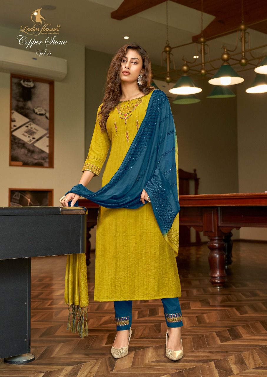 Ladies Flavour Copper Stone Vol 5 Ready-made Top Bottom And Dupatta Wholesale