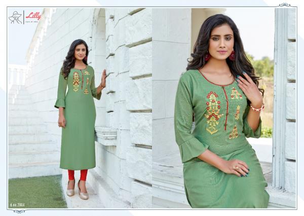 Lilly Netflix Rayon Designer Hand Work Kurti Catalog