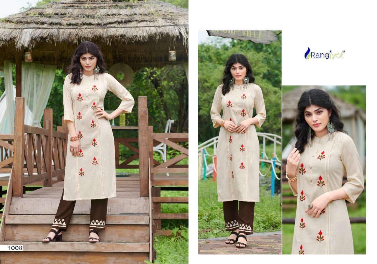 Rangjyot Riddhi Vol 1 Rayon With Embroidery Work Kurti With Pant Catalog