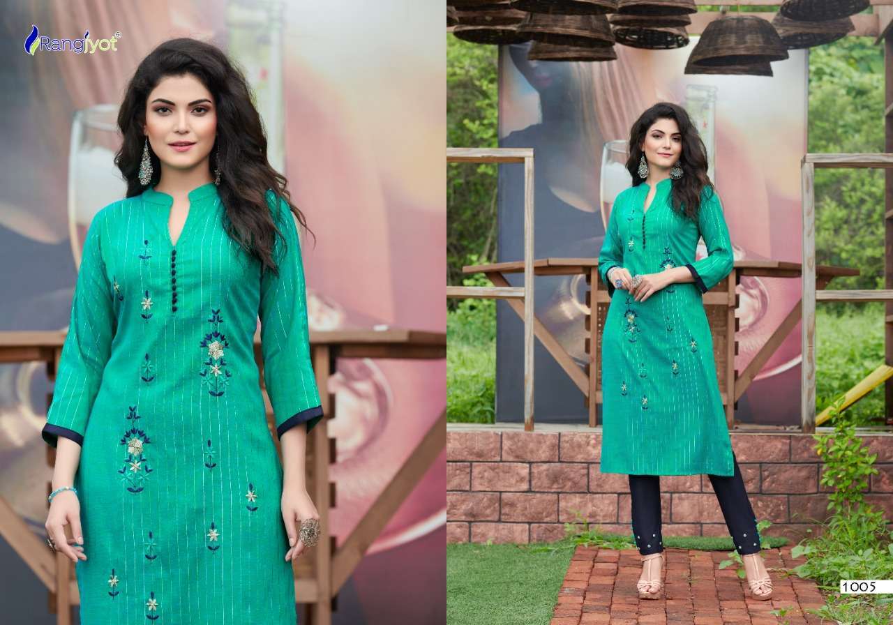 Rangjyot Riddhi Vol 1 Rayon With Embroidery Work Kurti With Pant Catalog