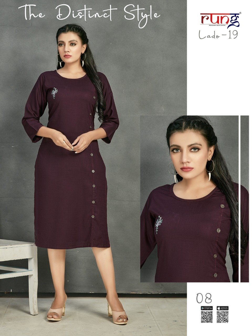 Rung Lado 19 Rayon Casual Wear Kurti Wholesale