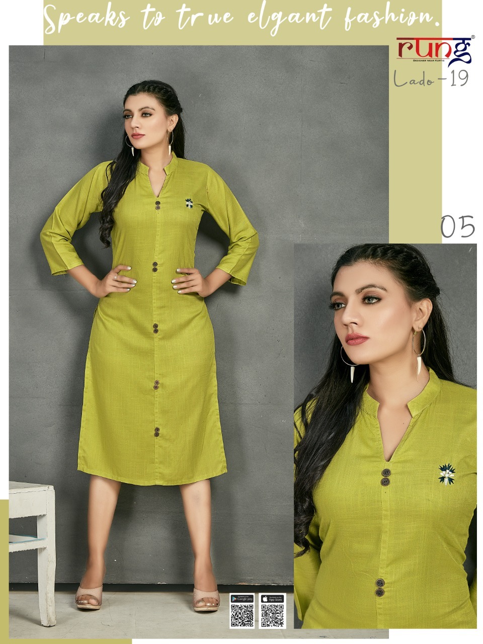 Rung Lado 19 Rayon Casual Wear Kurti Wholesale