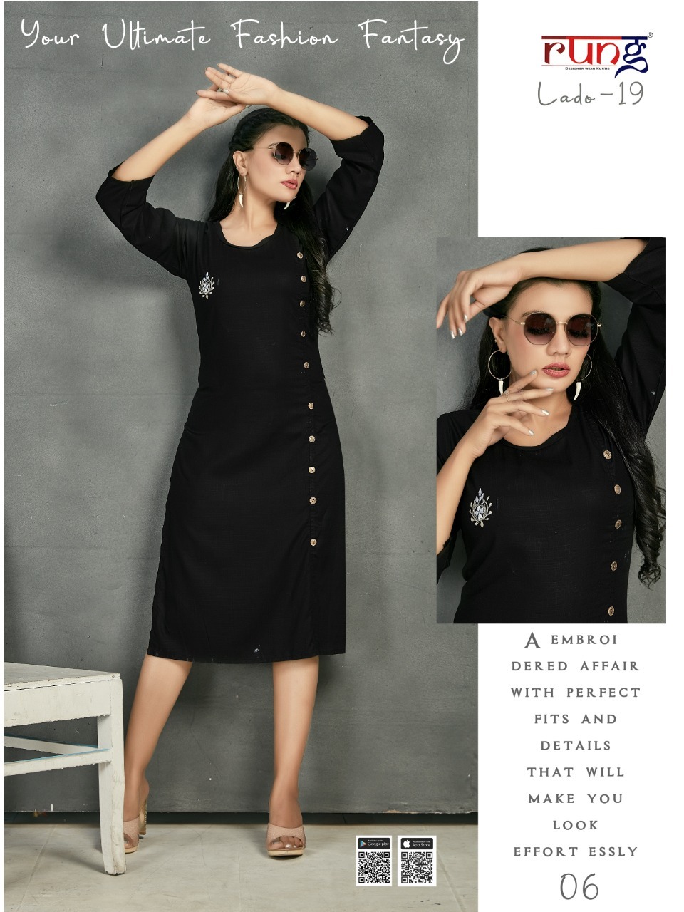 Rung Lado 19 Rayon Casual Wear Kurti Wholesale