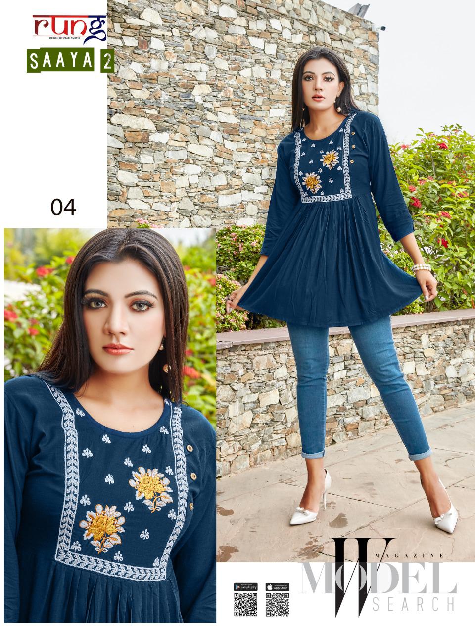 Rung Saaya Vol  2 Fancy Rayon Embroidry Western Top Catalog