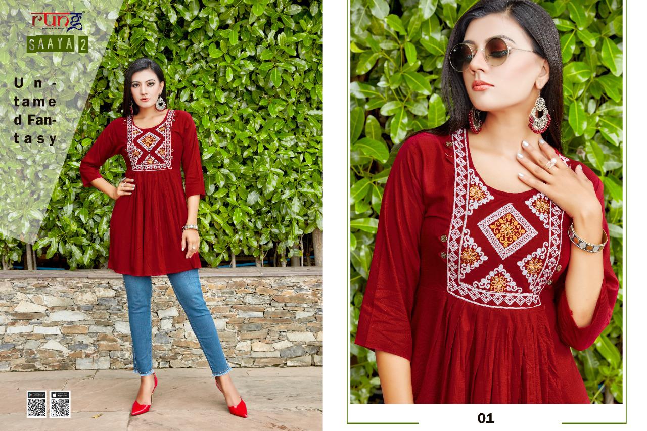Rung Saaya Vol  2 Fancy Rayon Embroidry Western Top Catalog