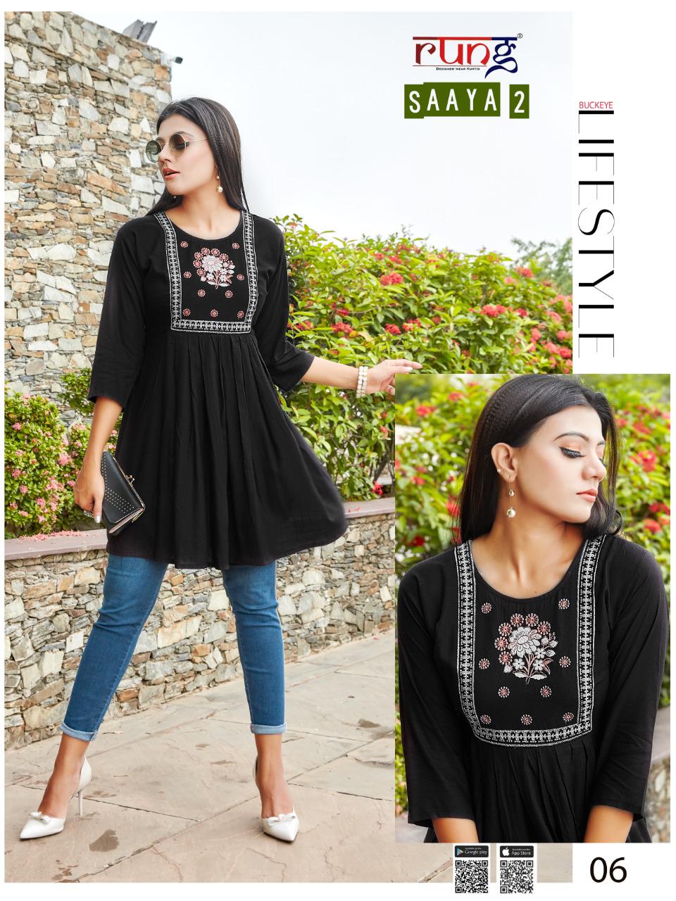 Rung Saaya Vol  2 Fancy Rayon Embroidry Western Top Catalog