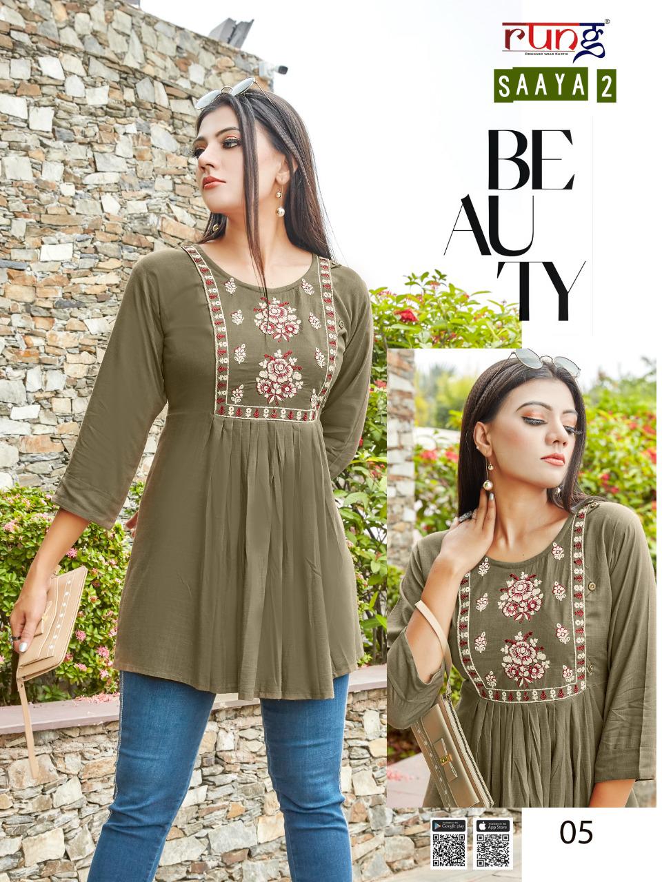 Rung Saaya Vol  2 Fancy Rayon Embroidry Western Top Catalog