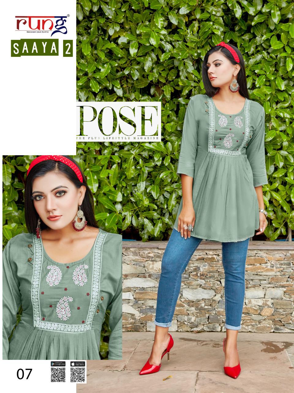 Rung Saaya Vol  2 Fancy Rayon Embroidry Western Top Catalog
