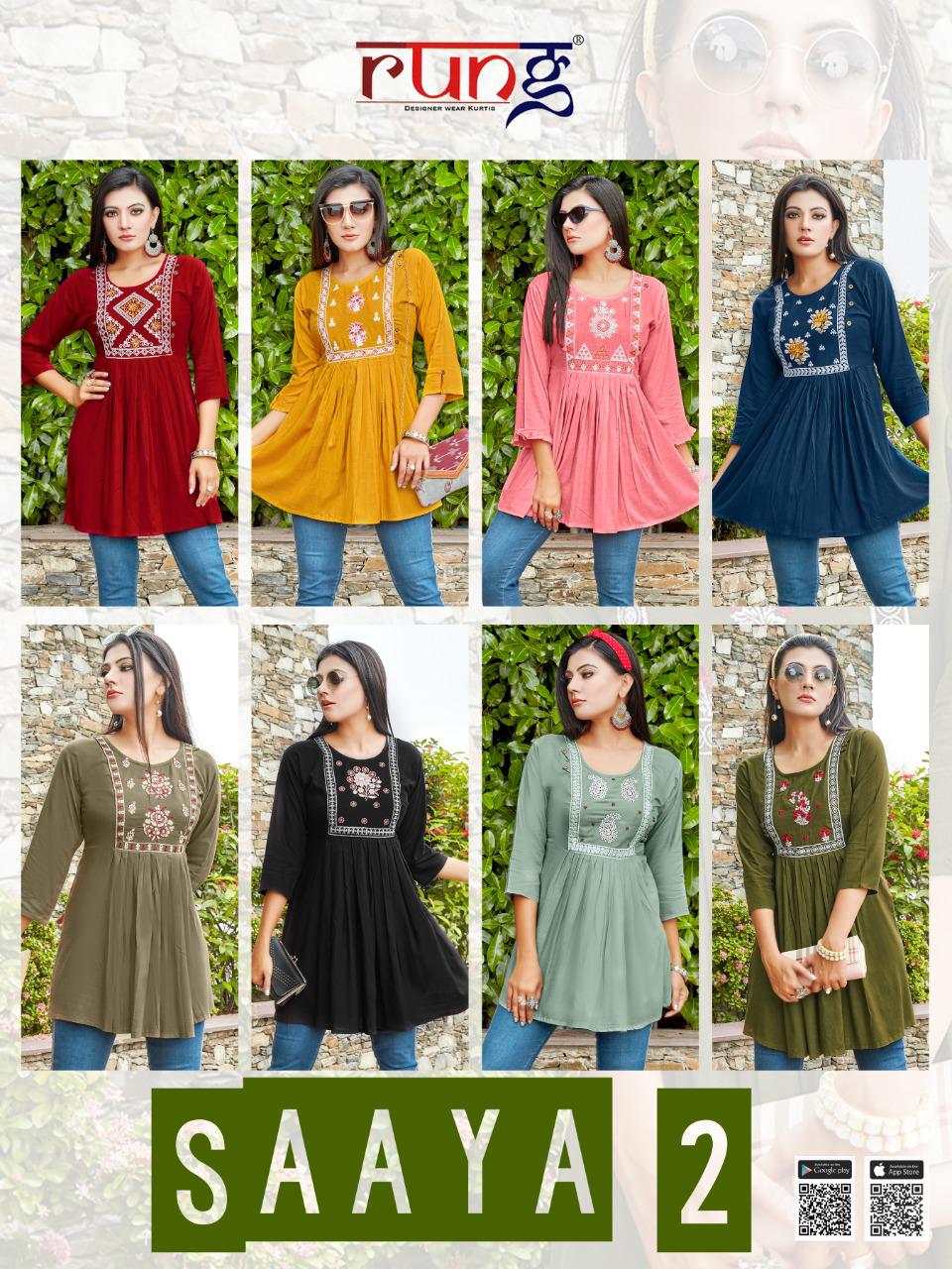 Rung Saaya Vol  2 Fancy Rayon Embroidry Western Top Catalog