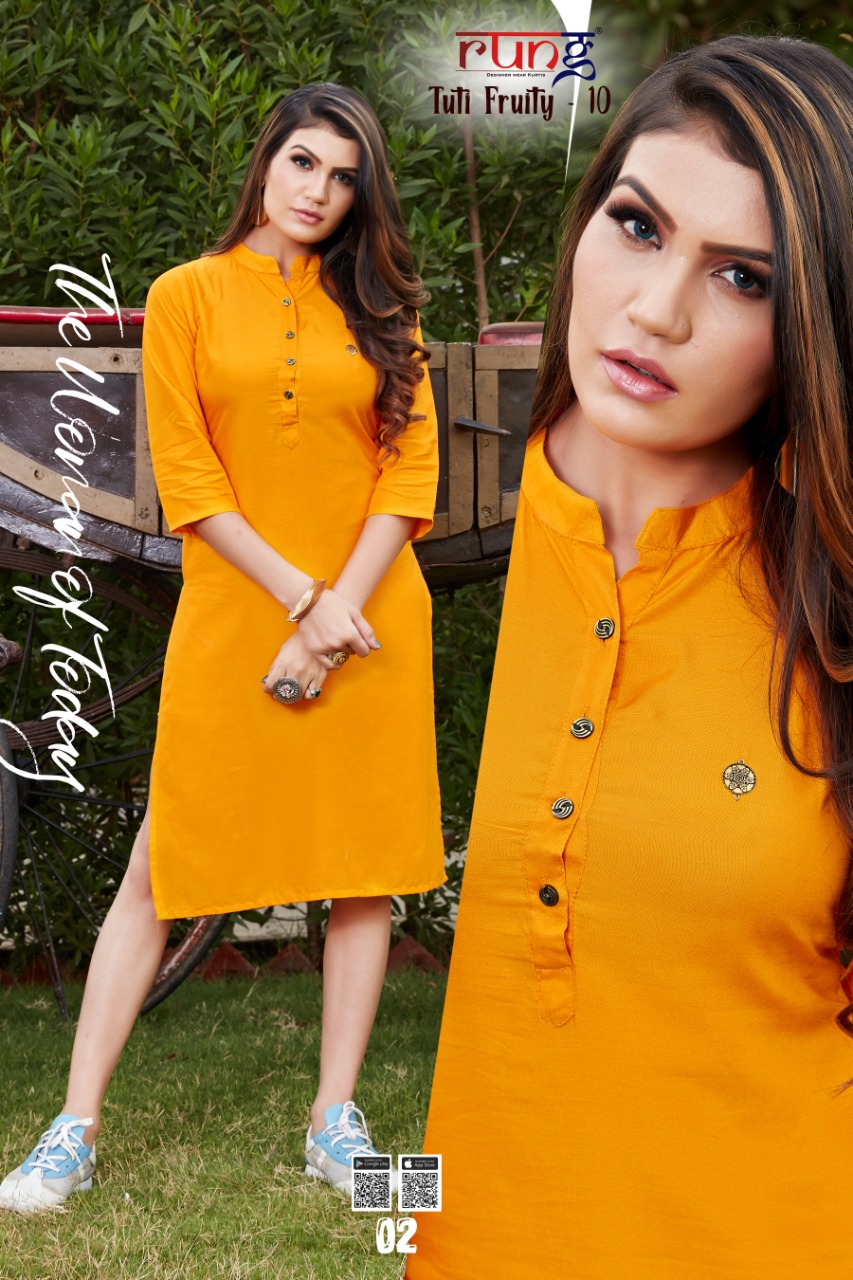 Rung Tuti Fruity  Vol 10 Ethnic Wear Rayon Designer Kurti Catalog