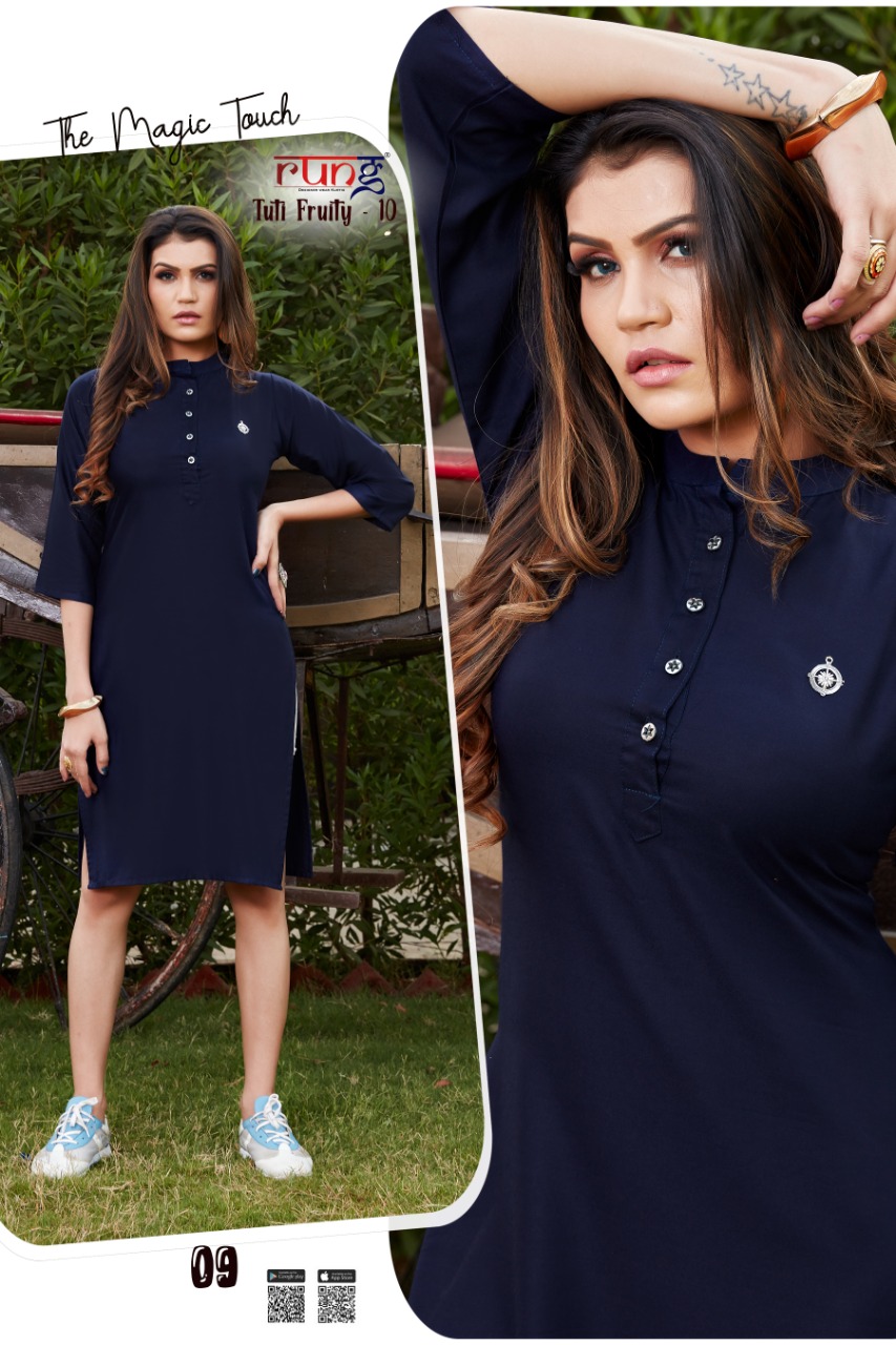 Rung Tuti Fruity  Vol 10 Ethnic Wear Rayon Designer Kurti Catalog