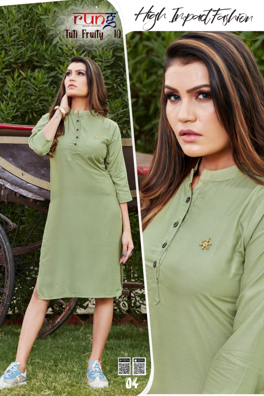 Rung Tuti Fruity  Vol 10 Ethnic Wear Rayon Designer Kurti Catalog