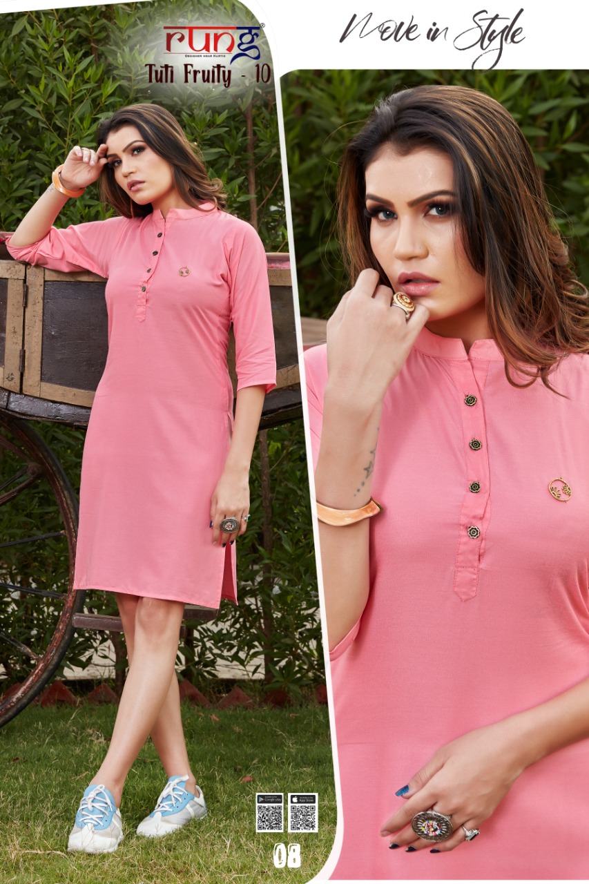 Rung Tuti Fruity  Vol 10 Ethnic Wear Rayon Designer Kurti Catalog