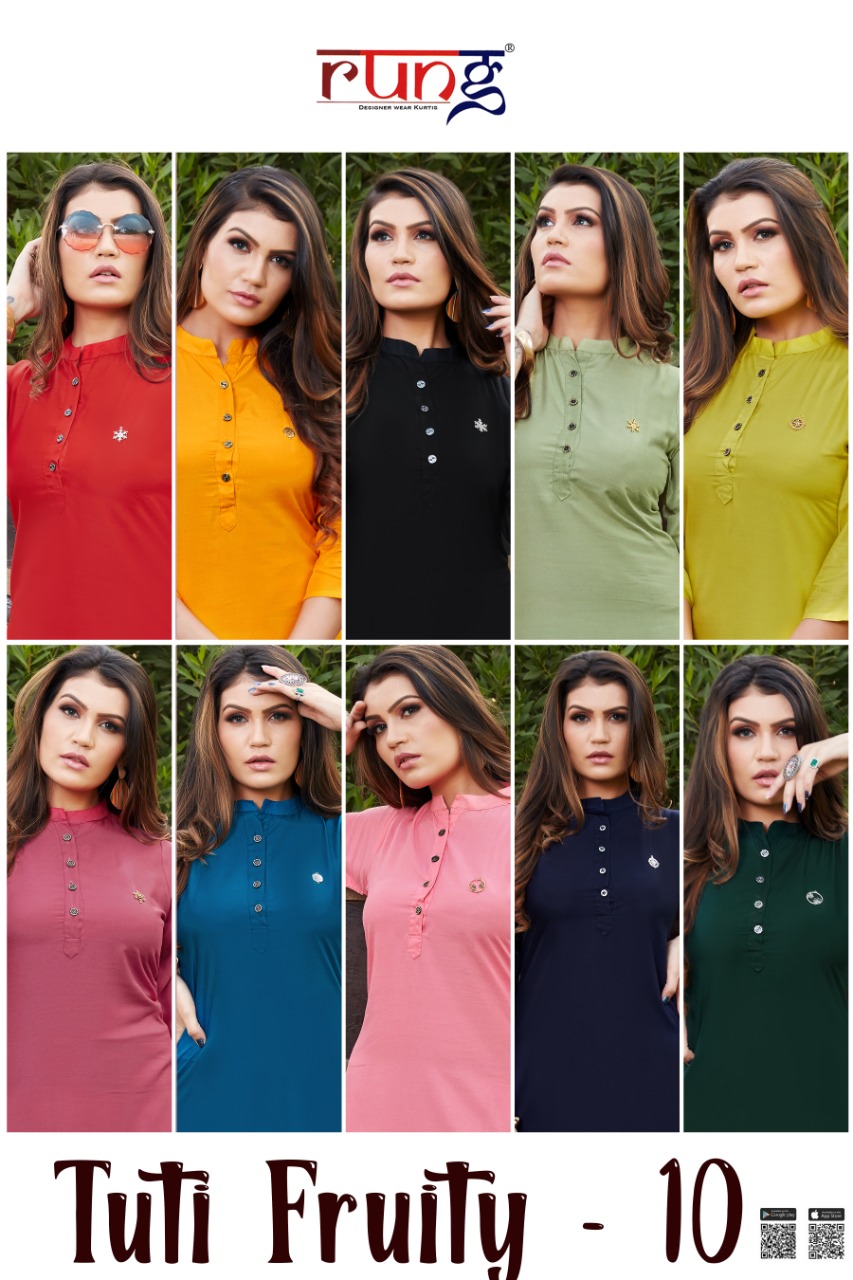 Rung Tuti Fruity  Vol 10 Ethnic Wear Rayon Designer Kurti Catalog