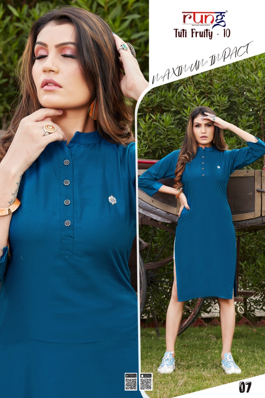 Rung Tuti Fruity  Vol 10 Ethnic Wear Rayon Designer Kurti Catalog