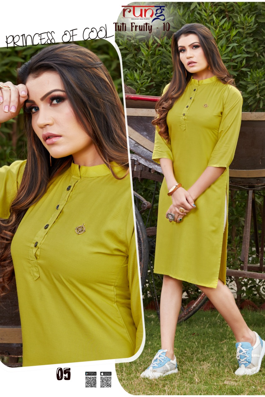Rung Tuti Fruity  Vol 10 Ethnic Wear Rayon Designer Kurti Catalog