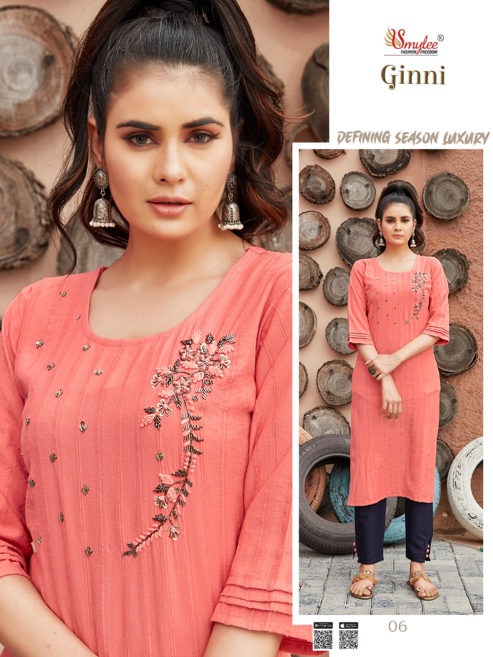 Smylee Ginni  Designer Rayon Kurti With Fancy  Hand Work Casual Kurtis For Ladies  Collection