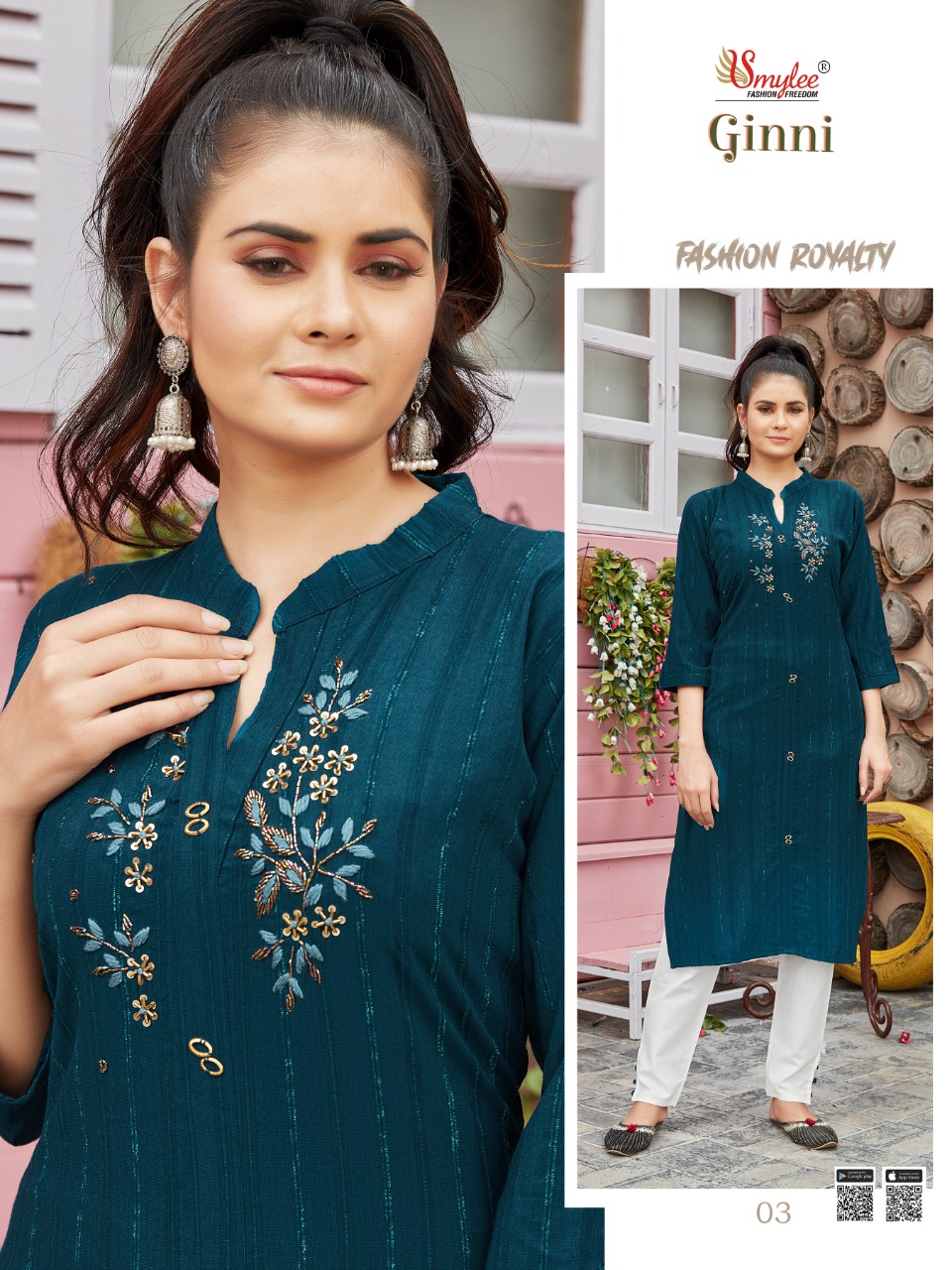 Smylee Ginni  Designer Rayon Kurti With Fancy  Hand Work Casual Kurtis For Ladies  Collection
