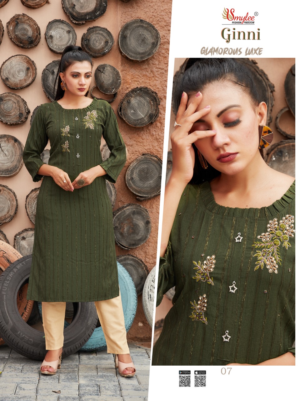 Smylee Ginni  Designer Rayon Kurti With Fancy  Hand Work Casual Kurtis For Ladies  Collection