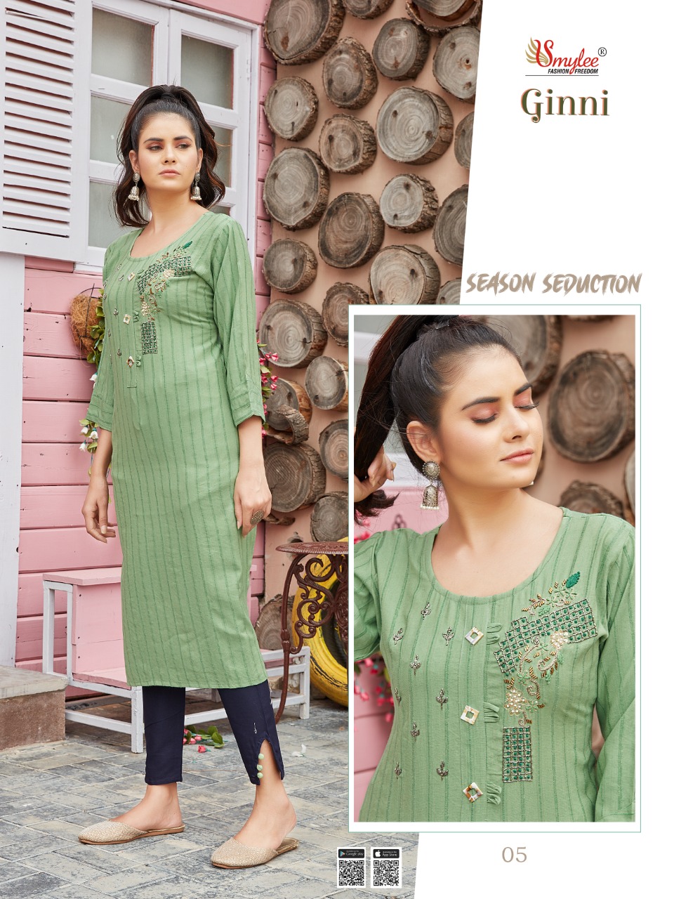 Smylee Ginni  Designer Rayon Kurti With Fancy  Hand Work Casual Kurtis For Ladies  Collection