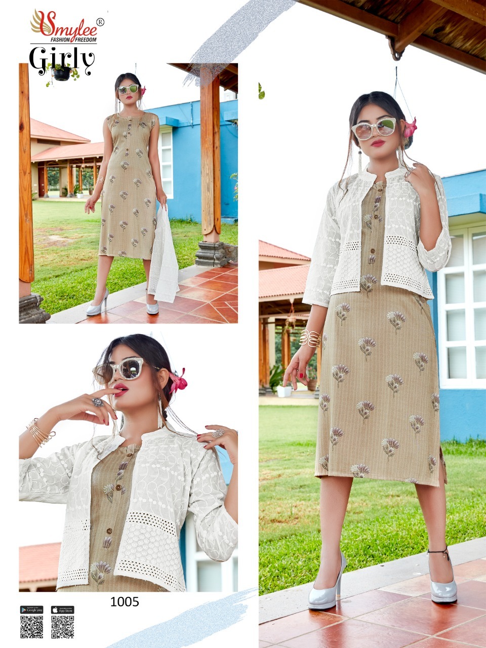 Smylee Girly Designer Rayon Kurti With Jacket Kurti Catalog