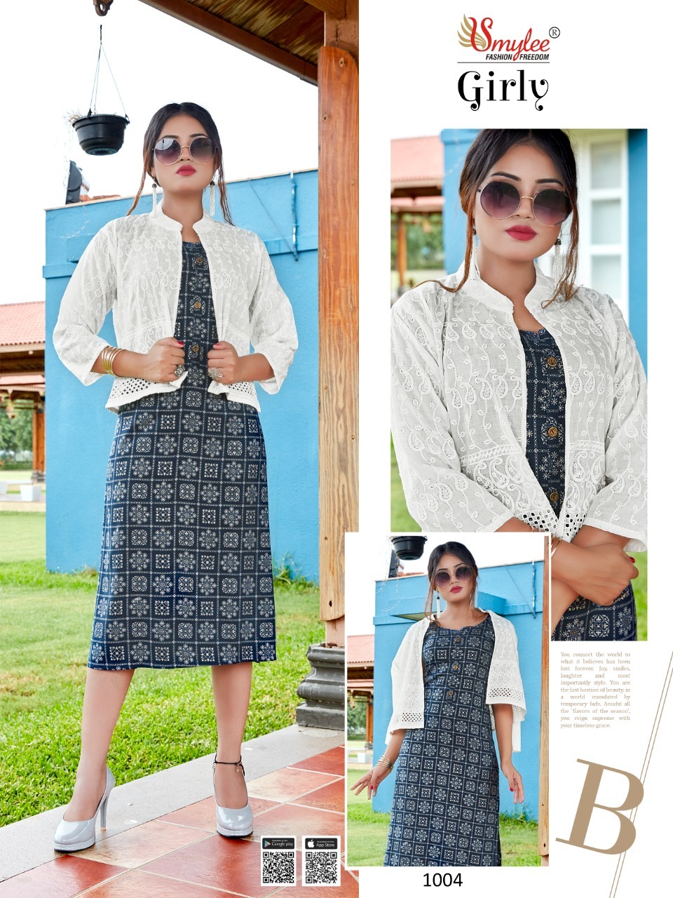 Smylee Girly Designer Rayon Kurti With Jacket Kurti Catalog
