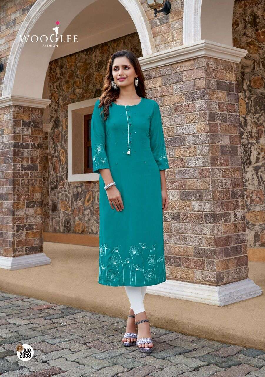 Wooglee Barbella Vol 8 Rayon With Embroidery Wholesale Kurtis Catalog