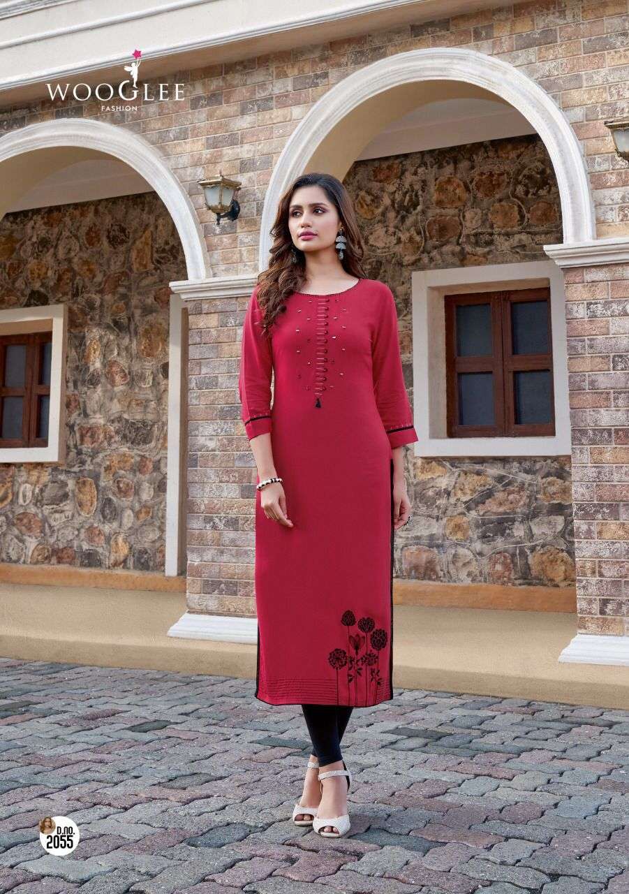 Wooglee Barbella Vol 8 Rayon With Embroidery Wholesale Kurtis Catalog