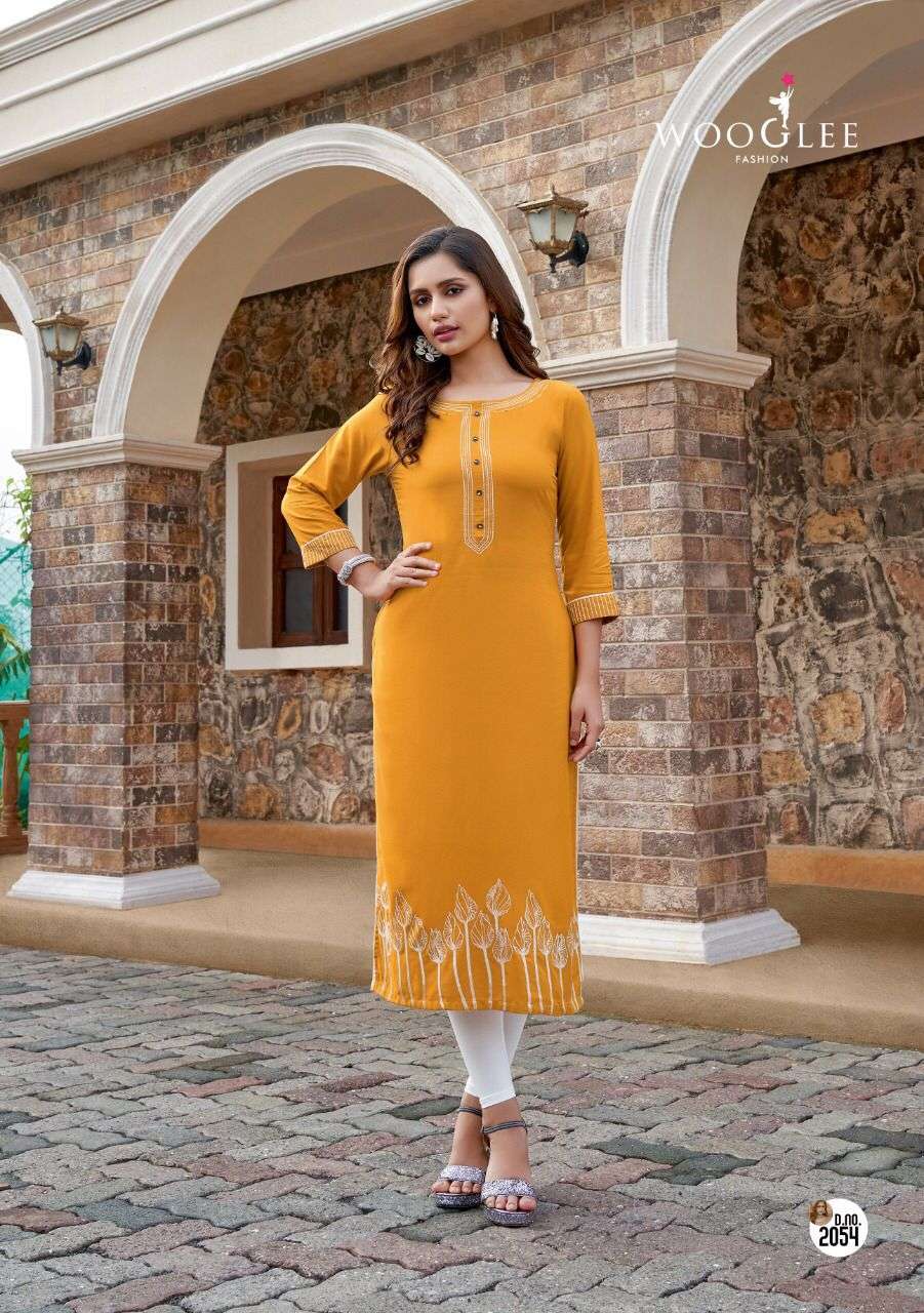 Wooglee Barbella Vol 8 Rayon With Embroidery Wholesale Kurtis Catalog