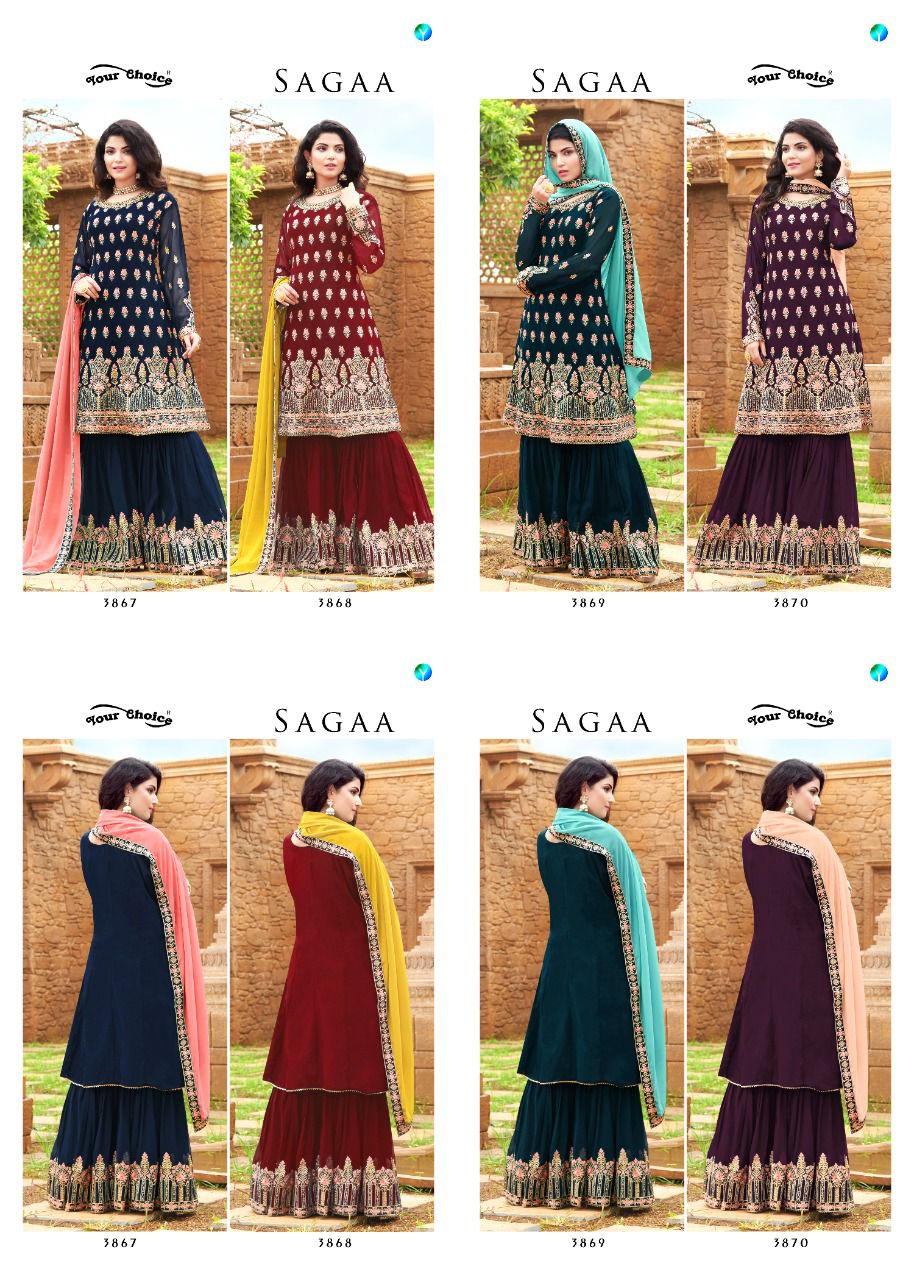 Your Choice Sagga Long Peplum With Garara Embroidery Worked Catalog