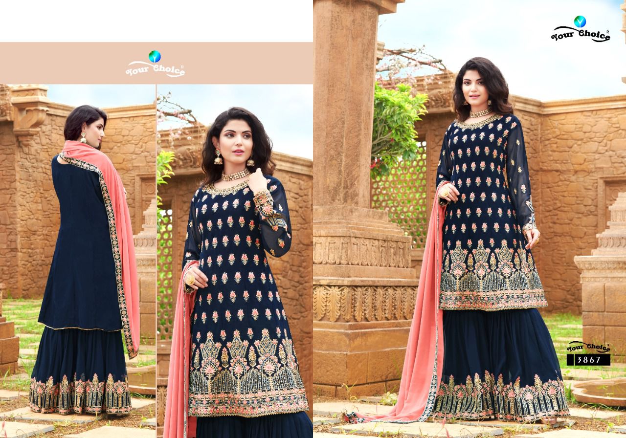 Your Choice Sagga Long Peplum With Garara Embroidery Worked Catalog