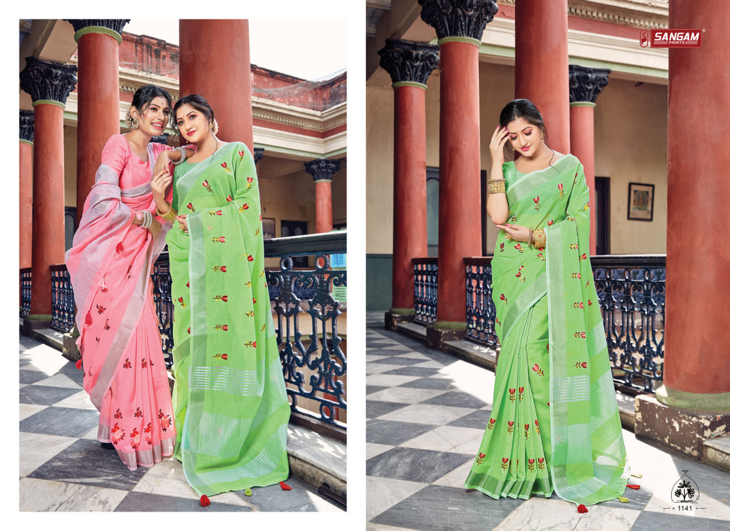 Sangam Presents Nayra Linen Embroidery Sarees