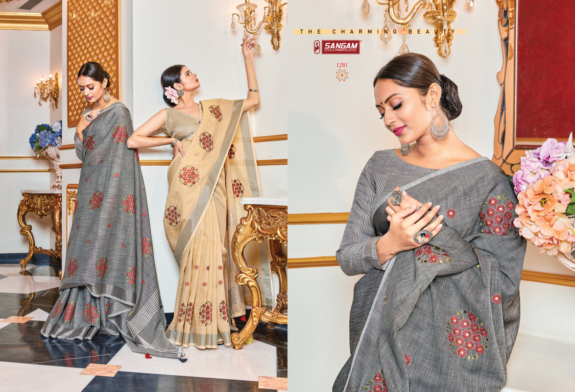 Sangam Presents Janki Linen Embroidery Mirror Work Sarees