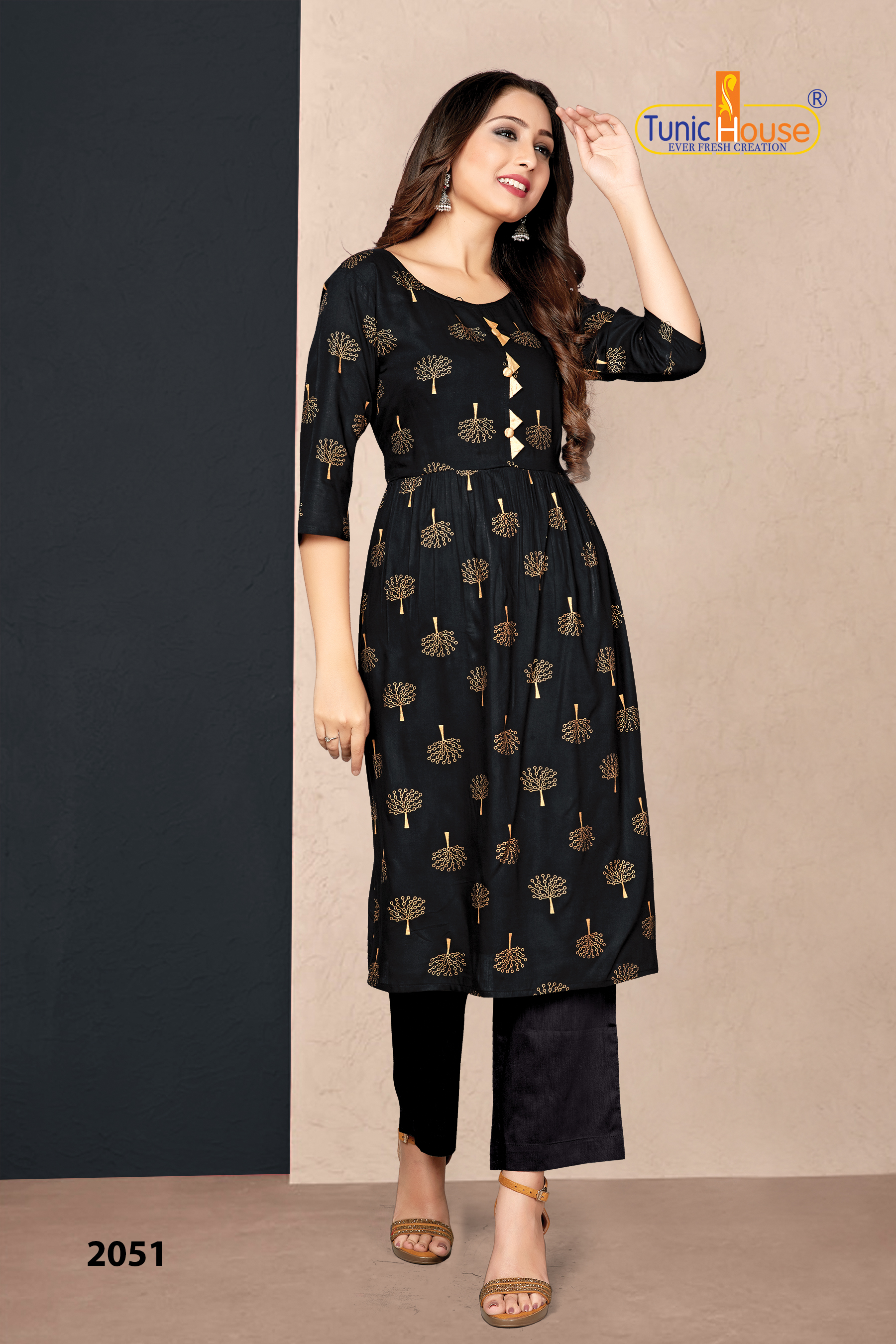 Tunic House New Pinch Foil Print Gather Stich Kurti Catalog
