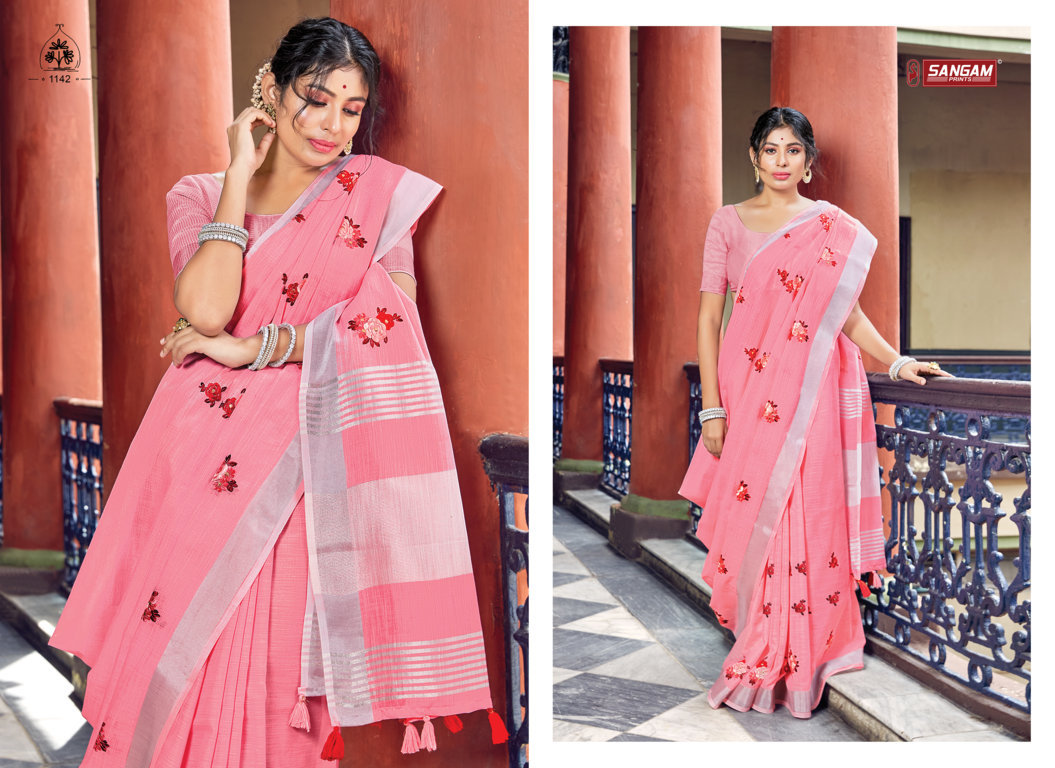 Sangam Presents Nayra Linen Embroidery Sarees
