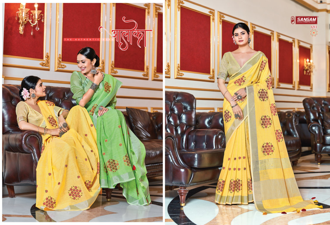 Sangam Presents Janki Linen Embroidery Mirror Work Sarees