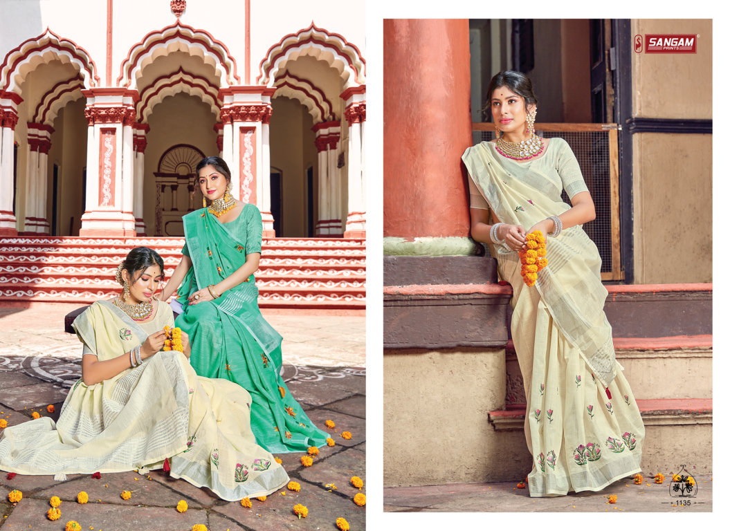 Sangam Presents Nayra Linen Embroidery Sarees
