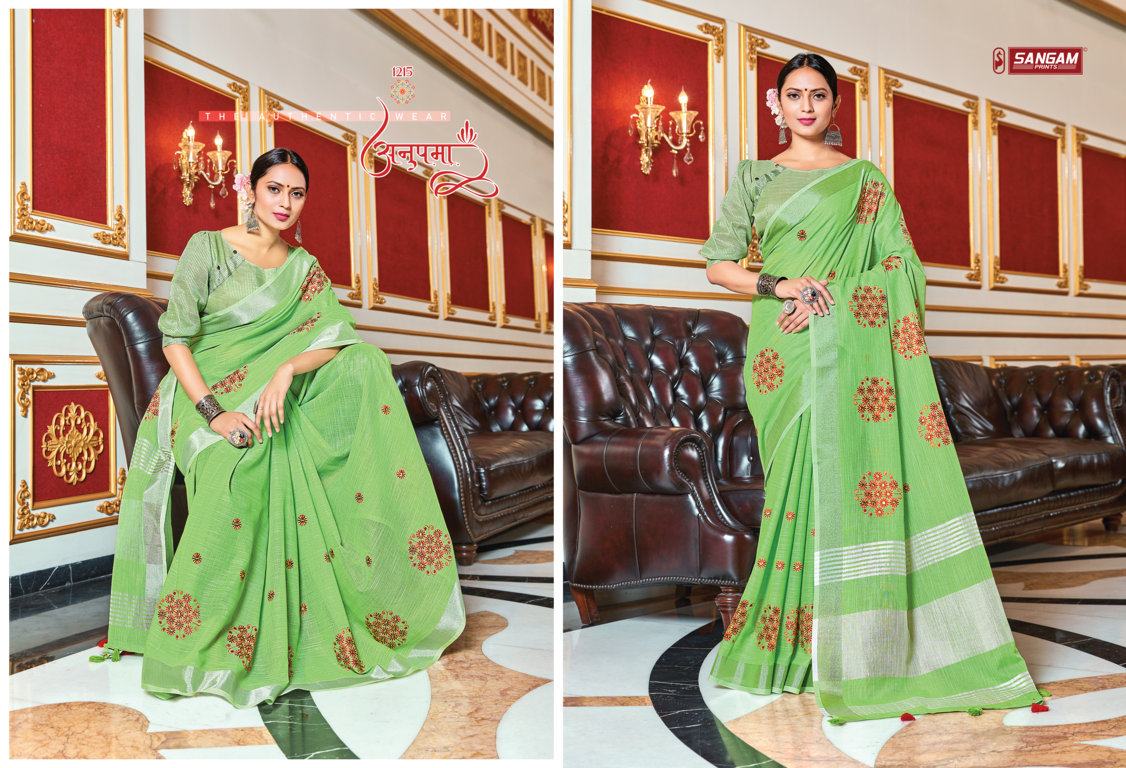 Sangam Presents Janki Linen Embroidery Mirror Work Sarees