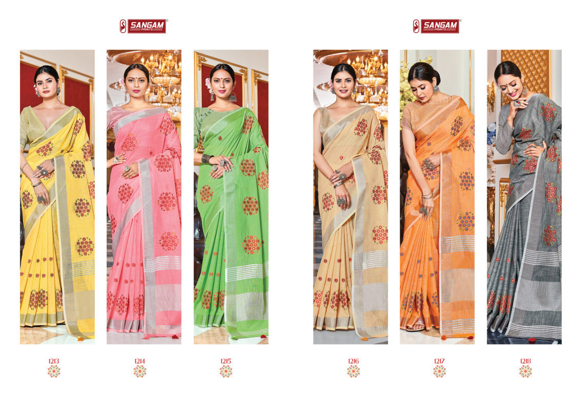 Sangam Presents Janki Linen Embroidery Mirror Work Sarees