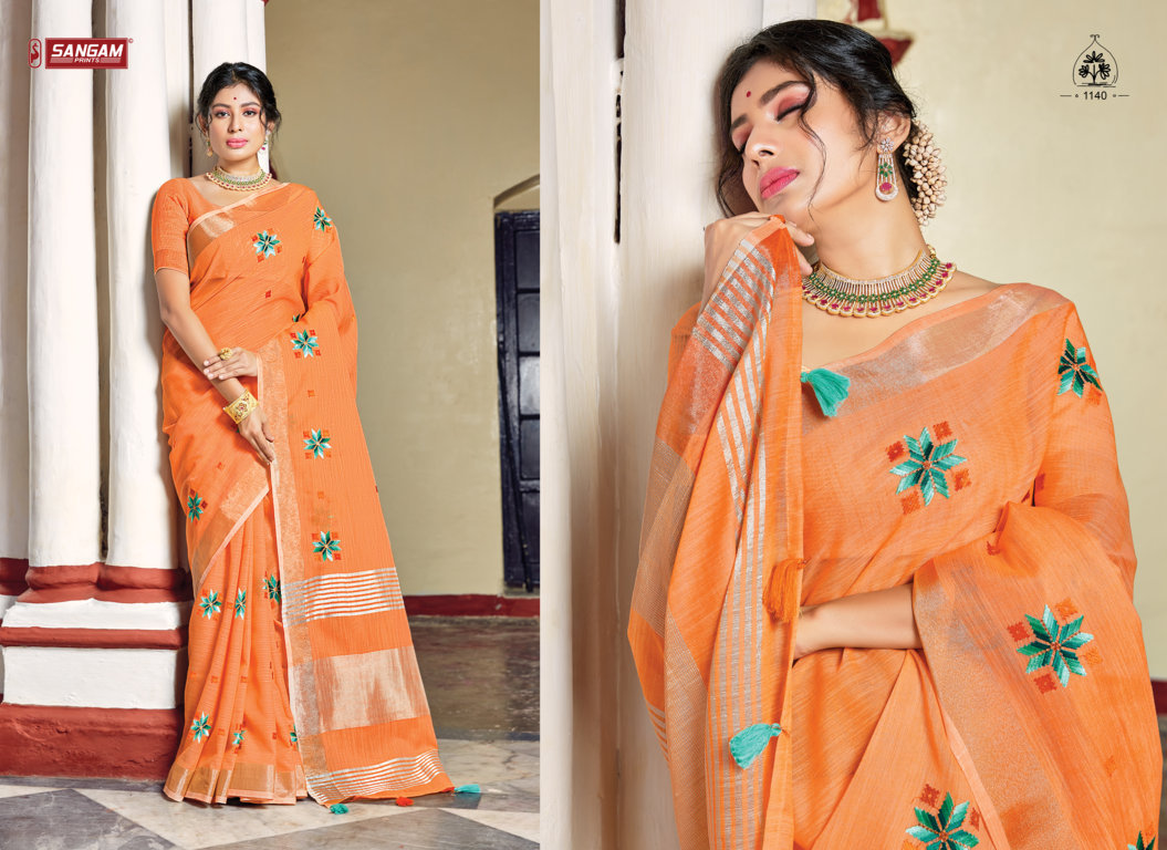 Sangam Presents Nayra Linen Embroidery Sarees