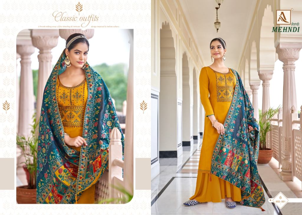 Alok Mehndi Cotton Printed Dress Material