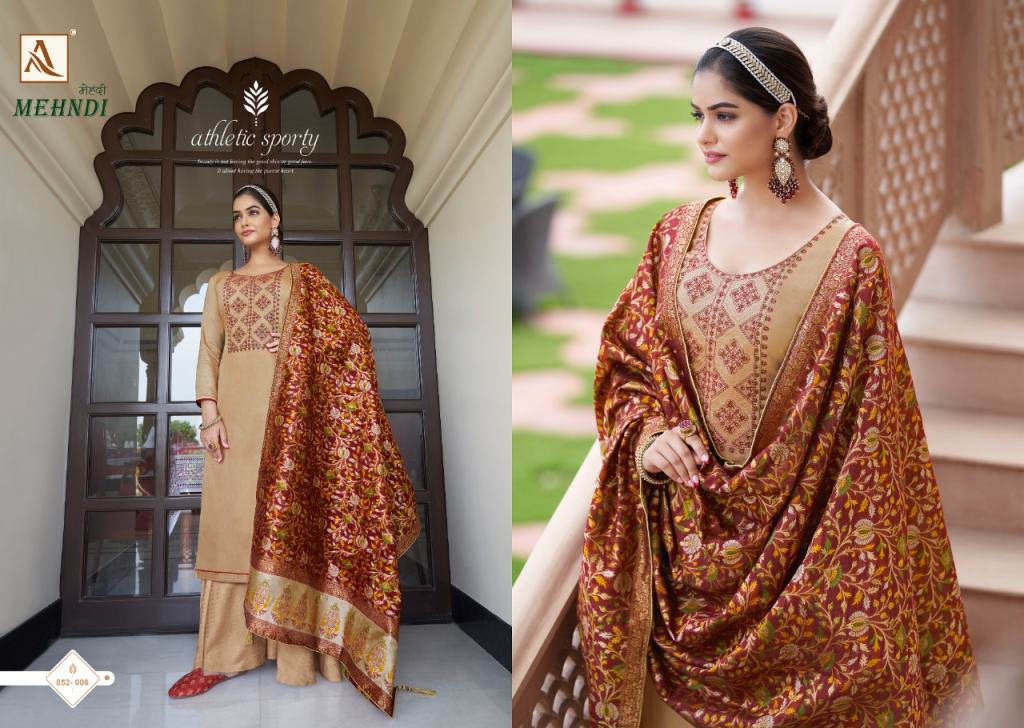 Alok Mehndi Cotton Printed Dress Material