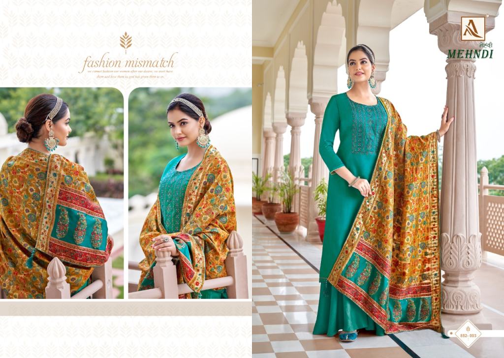 Alok Mehndi Cotton Printed Dress Material