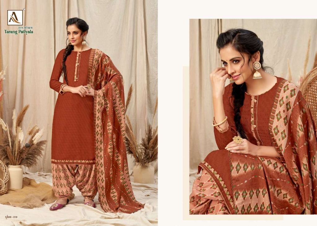 Alok Tarang Patiyala Pure Wool Pashmina Self Print Dress Material Catalog