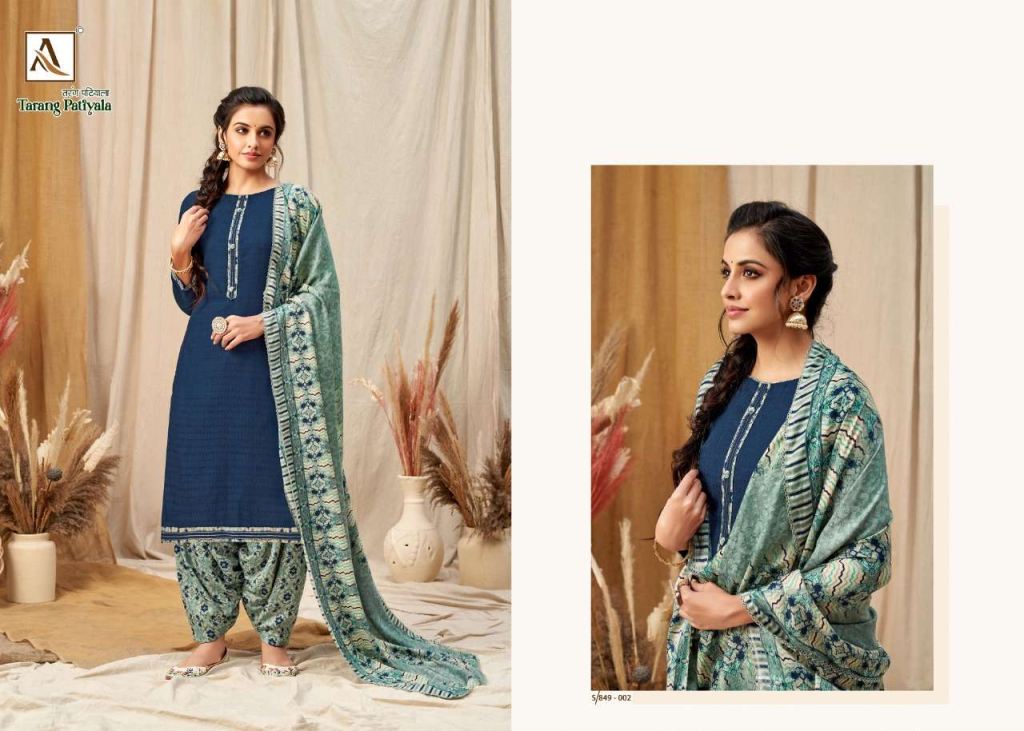 Alok Tarang Patiyala Pure Wool Pashmina Self Print Dress Material Catalog