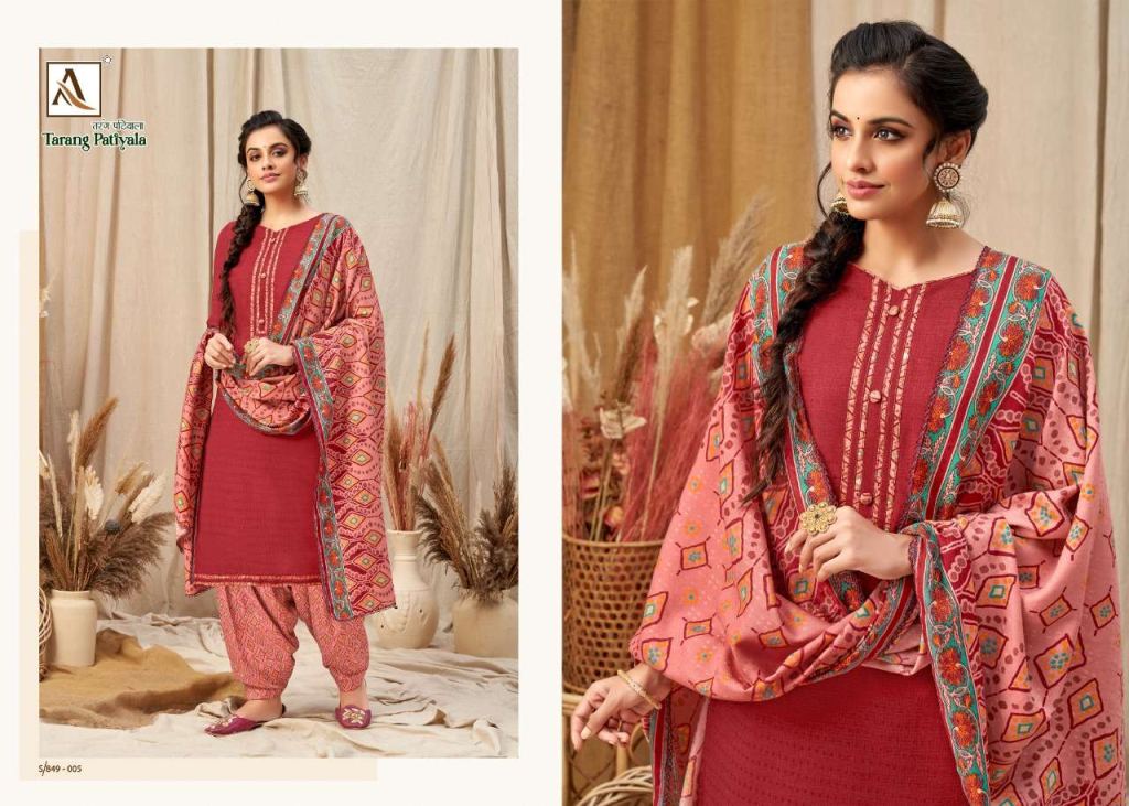 Alok Tarang Patiyala Pure Wool Pashmina Self Print Dress Material Catalog