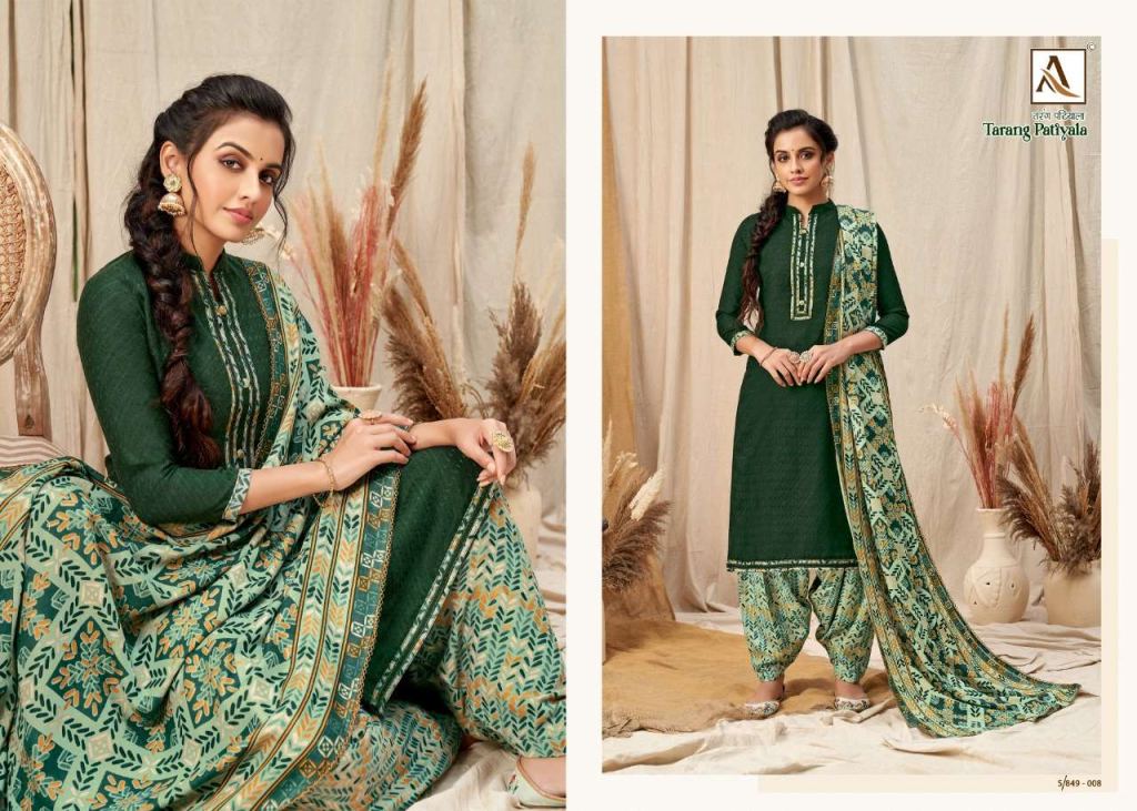 Alok Tarang Patiyala Pure Wool Pashmina Self Print Dress Material Catalog