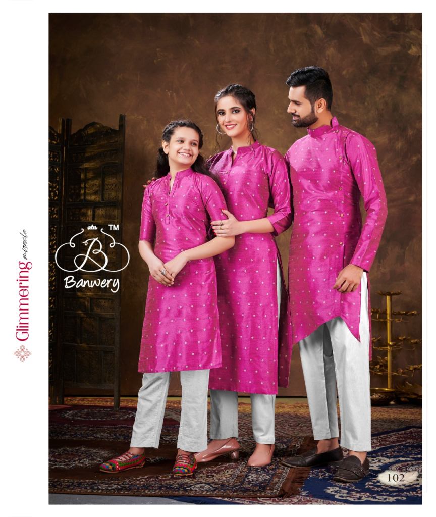 Banwery Family Combo Of Men's Kurta With Ladies Kurti And Daughter Kurti Shoping