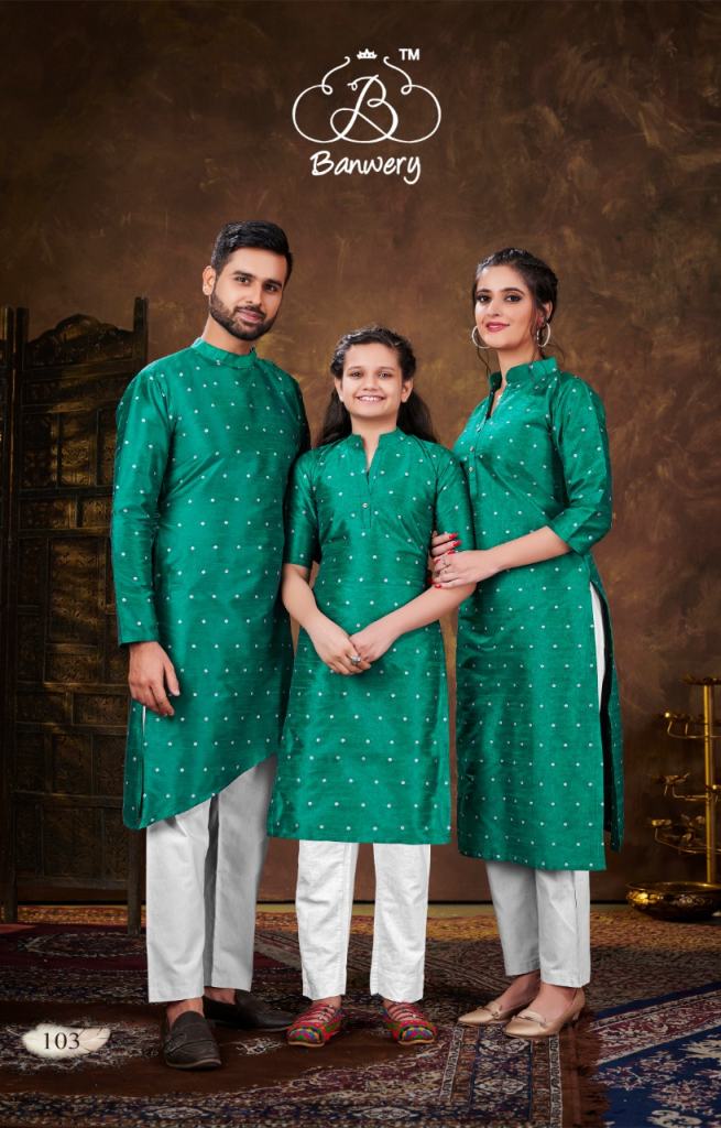 Banwery Family Combo Of Men's Kurta With Ladies Kurti And Daughter Kurti Shoping